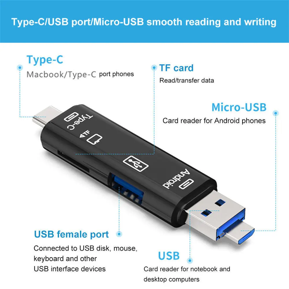 OTG Card Reader 5 IN 1 Micro USB Type C TF Memory Cardreader for Android Phone Computer Smartphone Dock OTG Type C Adapter
