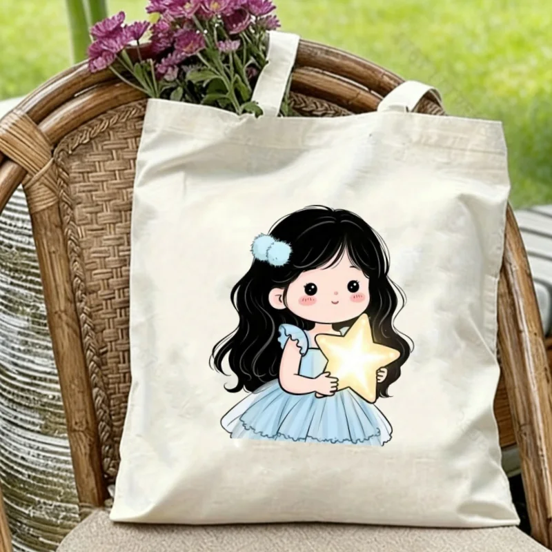 

Kawaii Bow Cute Girl Yarn Ball Double Sided Print Canvas Tote Bag Unisex Casual Shoulder Shopping Bag