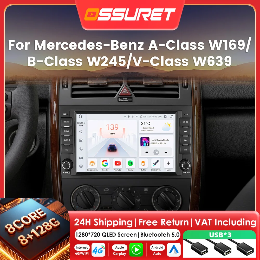 Carplay Android Auto Radio für Mercedes Benz B200 B-Klasse W169 W245 Viano Vito W639 Sprinter W906 Auto Intelligentes System GPS RDS DSP Head Unit