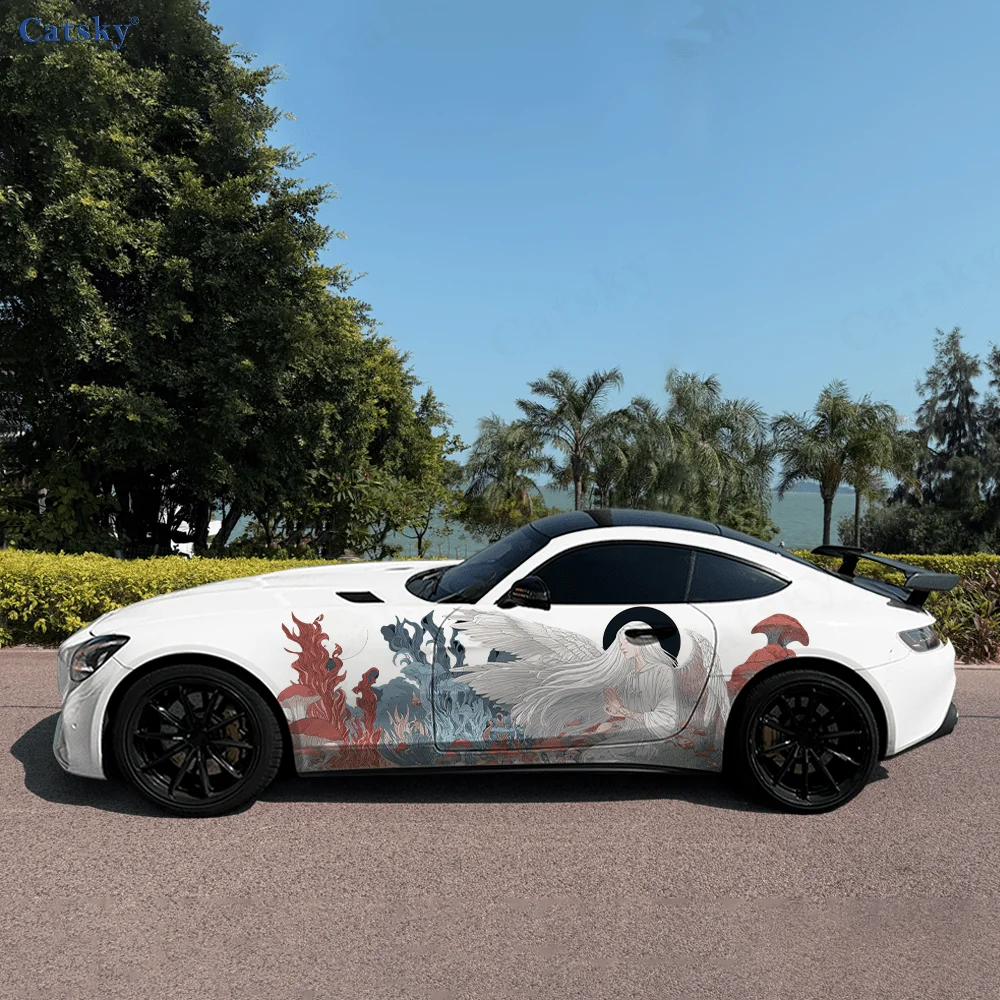 

Белый крылатый ангел-гриб, автомобильные виниловые наклейки, самоклеящаяся наклейка из ПВХ, подходит для грузовиков, внедорожников, Декор, автоаксессуары, подарок