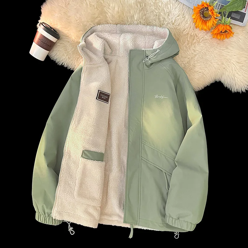 

Classic Reversible Jacket For Men Autumn Winter Thick Warm Hooded Windproof Coat Fleece And Windbreaker Reversible Jacket