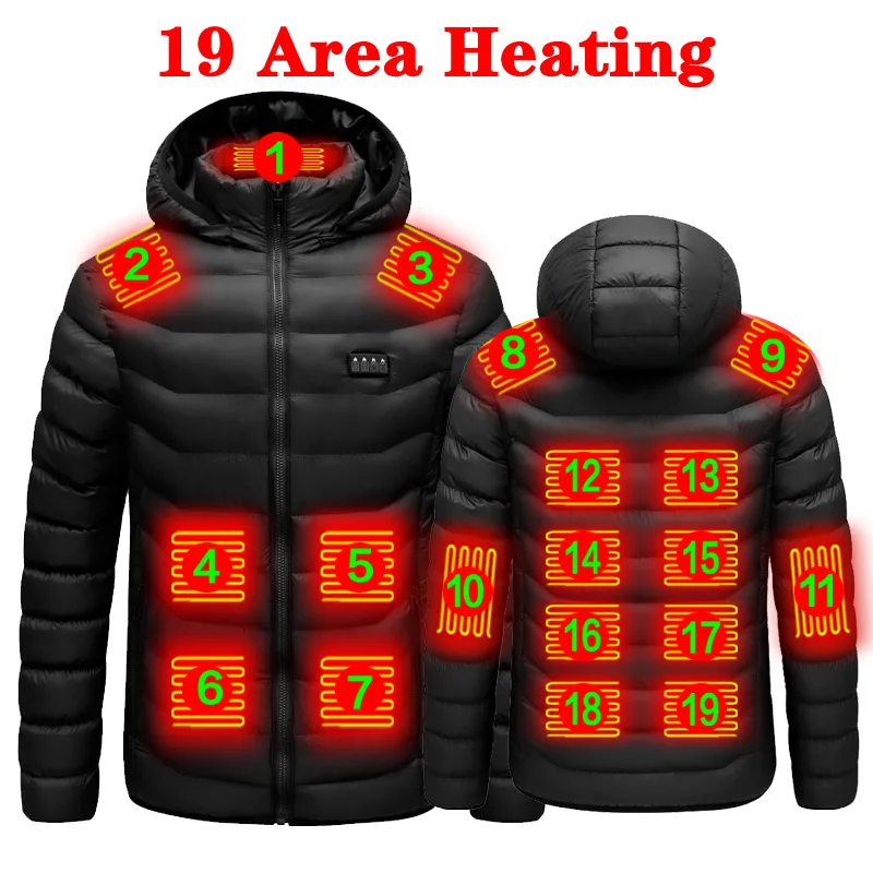 19th District Cycling Intelligent Heating Cotton Coat Hooded Men's Winter Thickened Thermal Electric Cotton Coat USB Charging