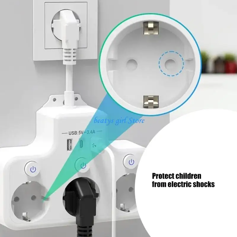 

C7AB Portable USB Outlet Power Strips 3Socket Quick Charging Technology Compactly