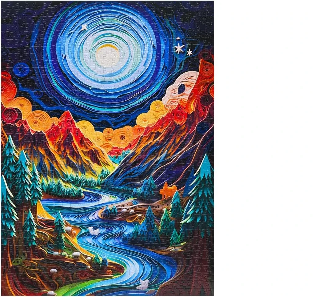 Puzzle papierowe 300/500/1000 elementów Góry i Rzeki, układanka relaksująca dla dorosłych, prezent dla rodziny, dekoracja do domu i biura