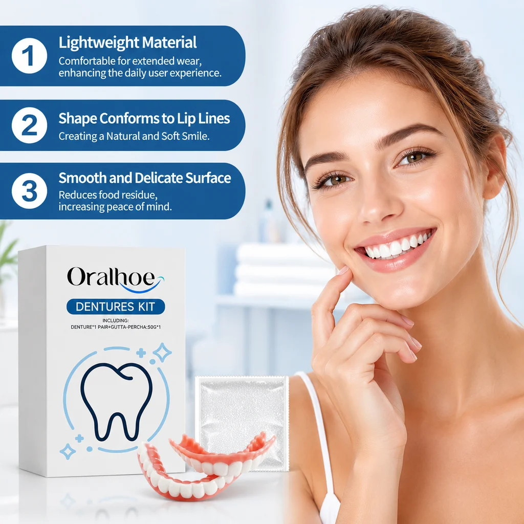 Oralhoe Beauty Tooth Dressing Set Natural Texture Comfortable Adaptation Maintenance Multi-Scene Set Portable Full Mouth Denture