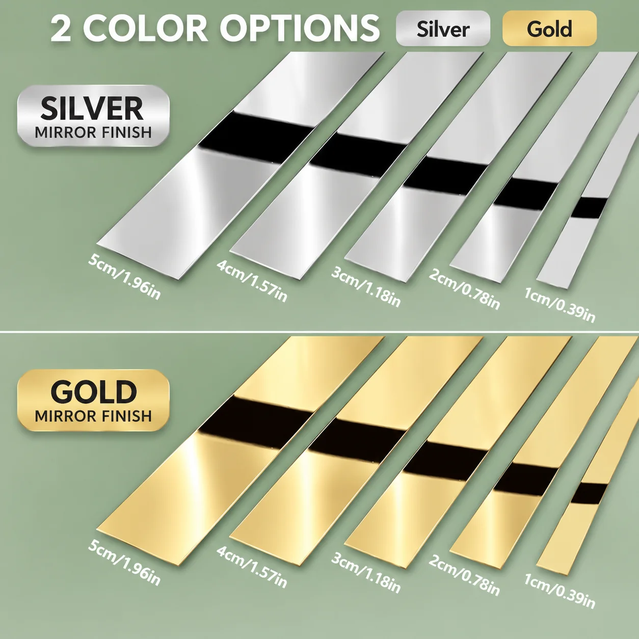 1PC 2.44MX1/2/3/4/5CM Silver Gold Mirror Stainless Steel Trim Strip, Self Adhesive Decorative Wall Border for DIY Home Decor
