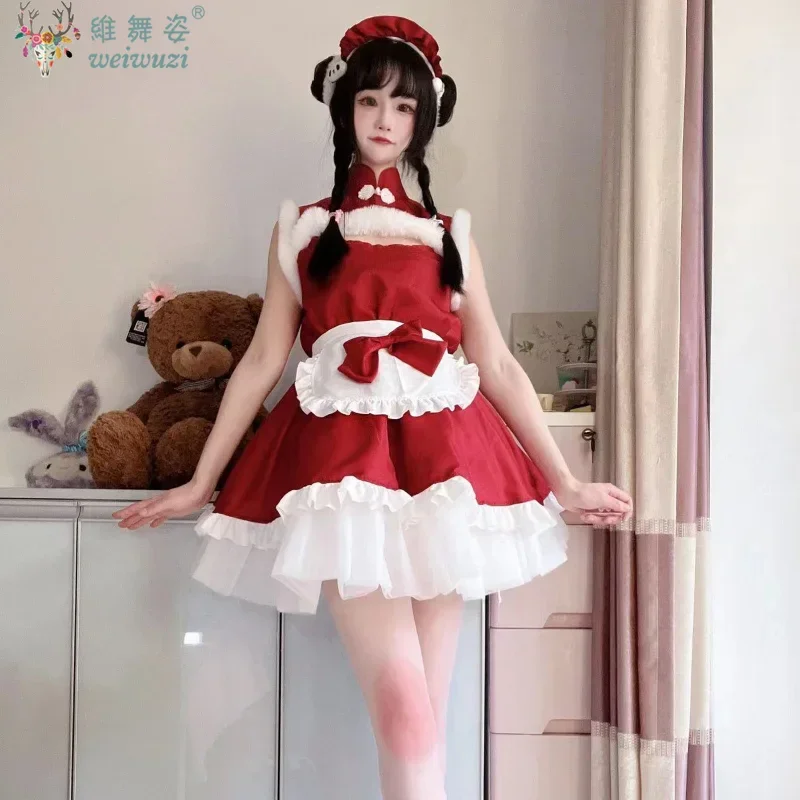 Conjunto de Cosplay de escenario de Navidad, traje de presentador de transmisión en vivo de celebridades de Internet, bata de Navidad dulce y bonita de Lolita