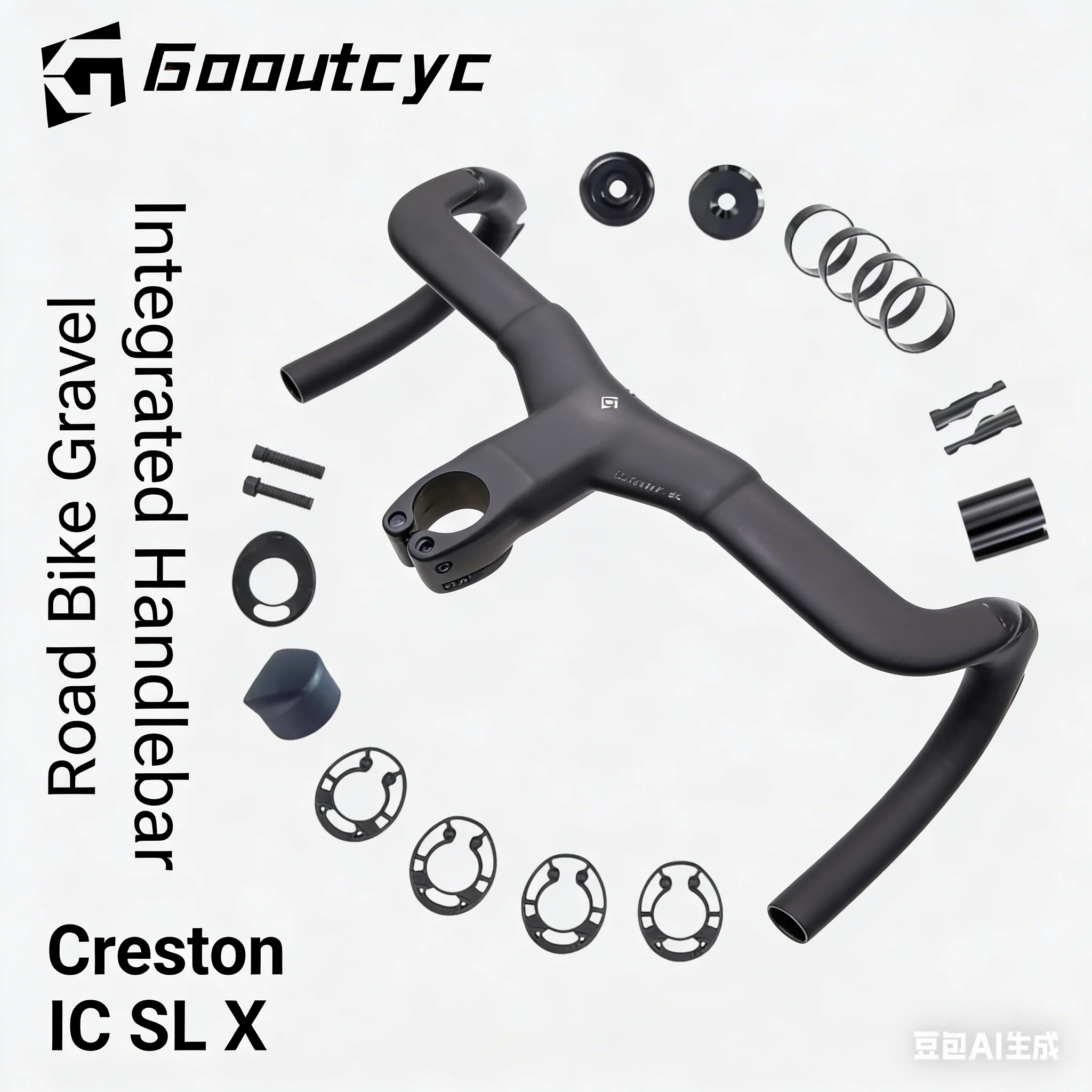 

GOOUTCYC Chrome logo Road Bike Creston iC SL X Carbon Integrated Cockpit for SCOTT Addict Gravel 16°Flare 60/115mm Reach/Drop