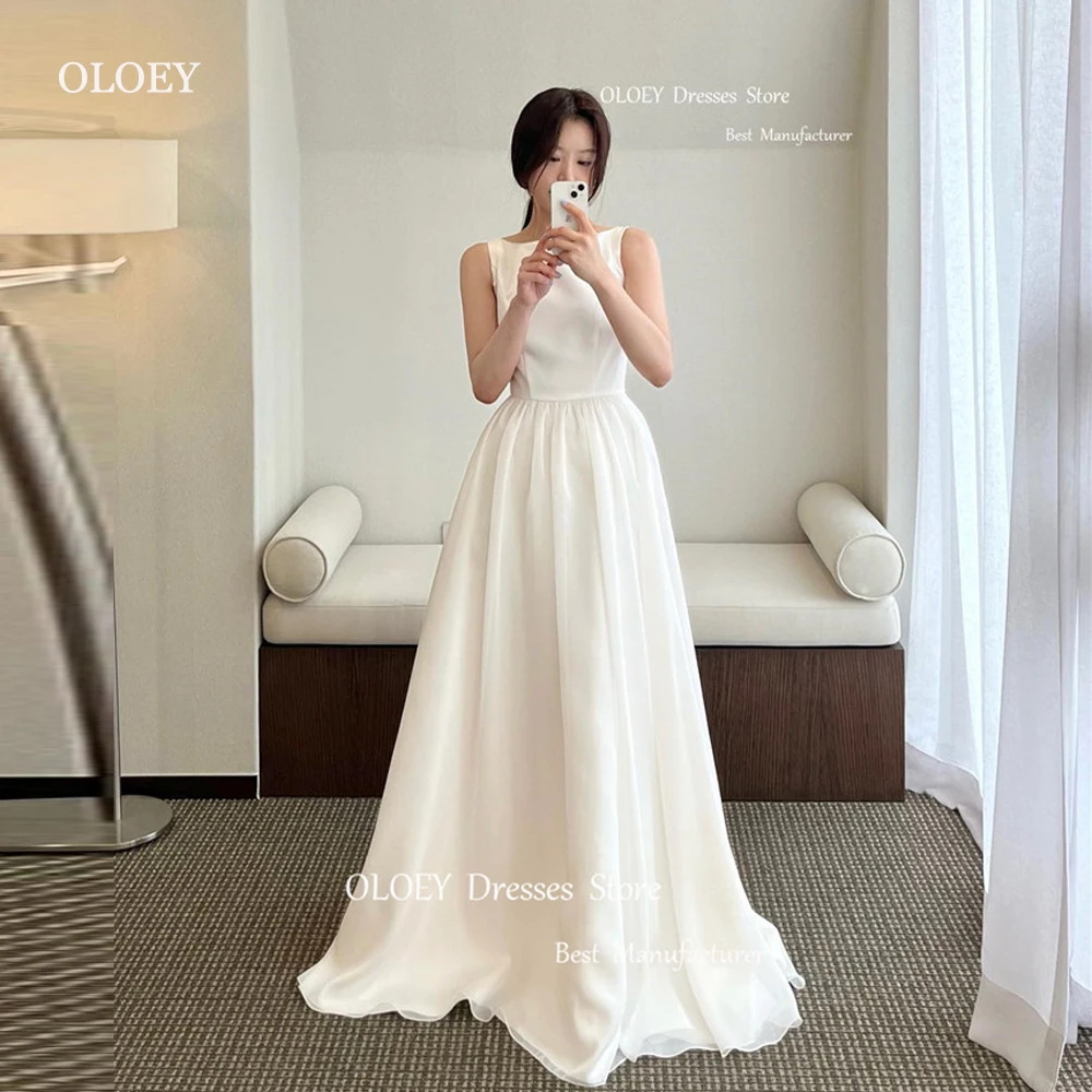 OLOEY Simple A Line Korea Wedding Dresses For Photo shoot Scoop Neck Organza Skirt Country Floor Length Bridal Gowns Plus Size