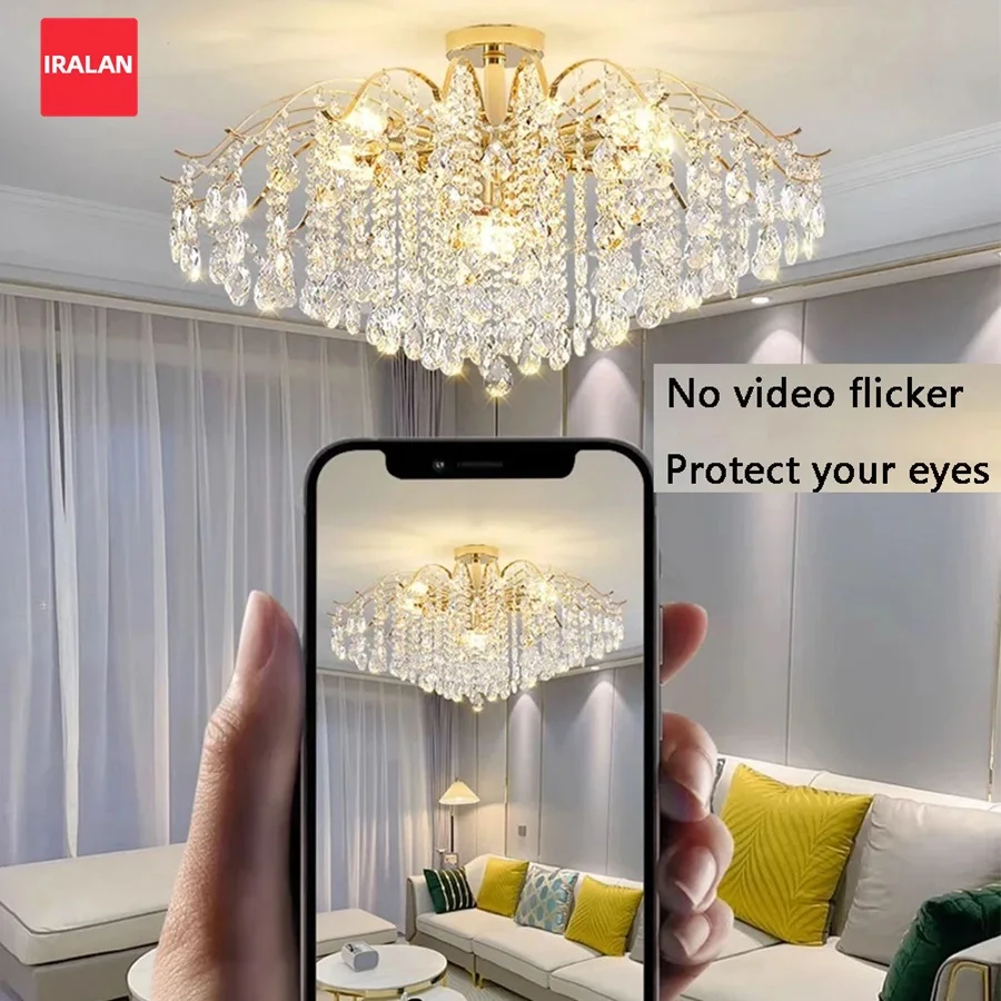 

Luxury Gold Lamp Tri Color Ceiling Chandelier Bedside Crystal Lustre Pendant Light Indoor Villa Light Fixture Hanging Decor Lamp