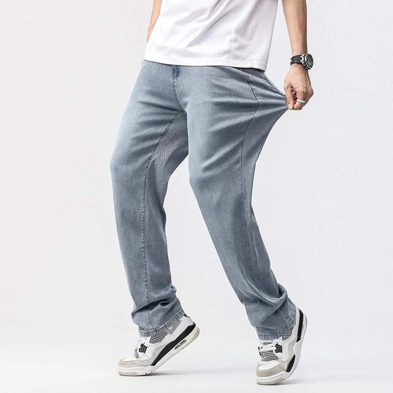 190 سنتيمتر طويل القامة رجل جان ليوسيل واسعة الساق الدنيم بانت الذكور اضافية طويلة طول 115 سنتيمتر 120 سنتيمتر الصيف الملابس الكبيرة ضوء تمتد مستقيم صالح