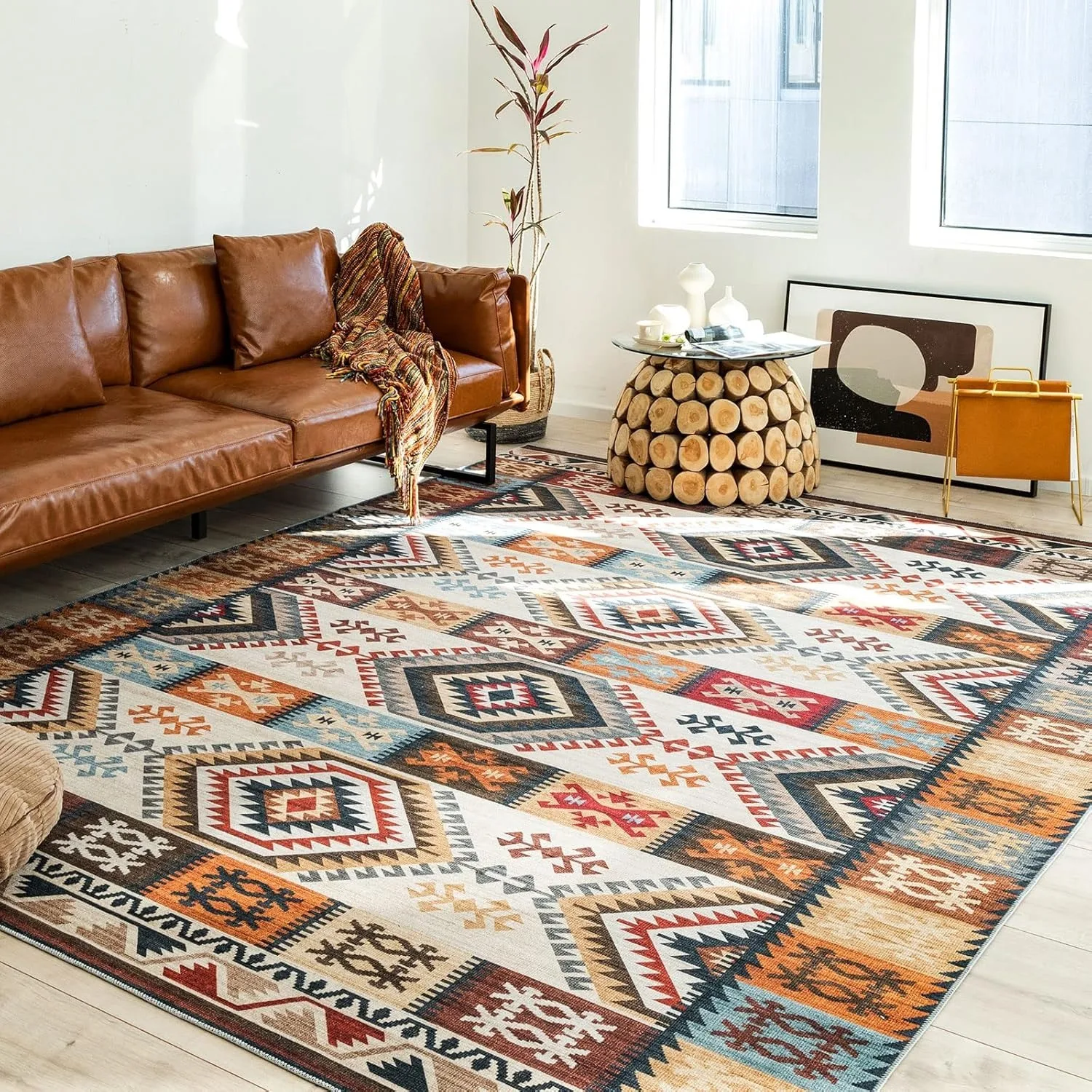 

Moroccan Living Room Carpet Non-slip Bohemian Bedroom Carpets Geometric Pattern Rug Machine Washable Foldable Floor Mat Alfombra