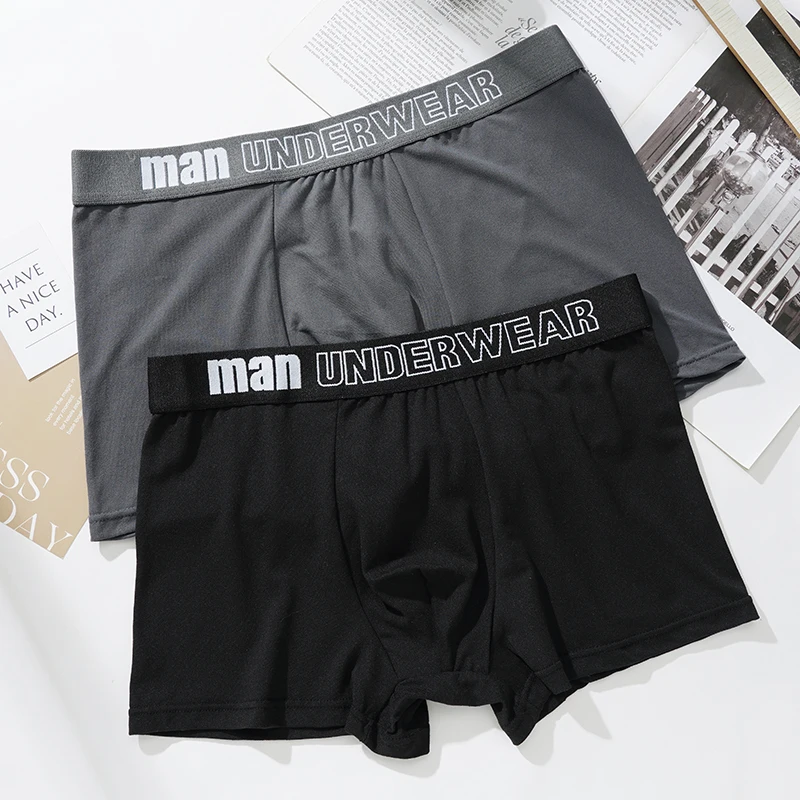 Man Underwear Fashion Solid Cotton Comfortable Breathable Boxers Men\'s Underpants Male Letter Panties Shorts Lingerie