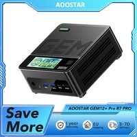 AOOSTAR GEM12+ Pro Mini PC with Display, Fingerprint Unlock, AMD Ryzen 7 Pro 8845HS 8 Core Max 5.1GHz, 32GB RAM 1TB SSD, BT 5.2
