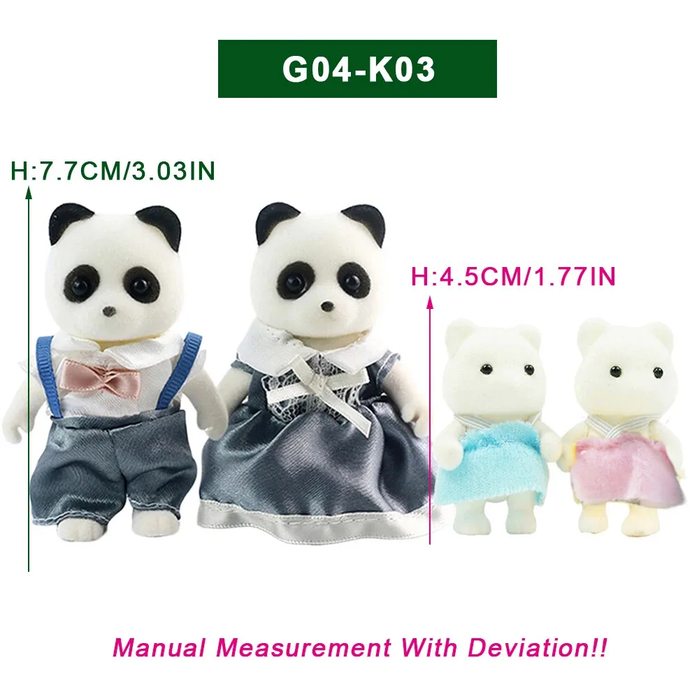 Miniature Dollhouse 4pcs Family Panda Dolls Pretend Play Figures Mini Dolls with Removable Clothes Doll Joints Can Twist