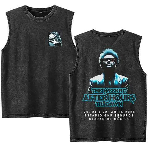 Rapper The Weeknd 2026 After Hours Til Dawn Hip Hop Vintage Washed Tank Tops Men Summer Oversized Retro Casual Loose Vest Unisex