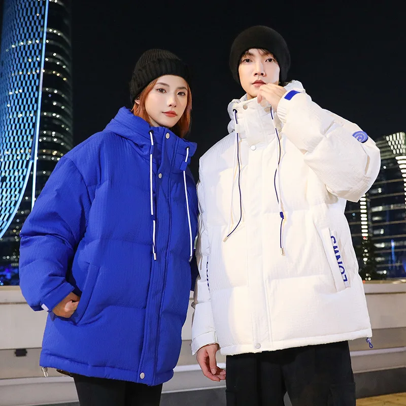 

Winter Tide Bread Coat Men and Women Couple Pure Color Thickened Warm Down Jacket White Duck Down Windbreak Hooded Jacket 2023