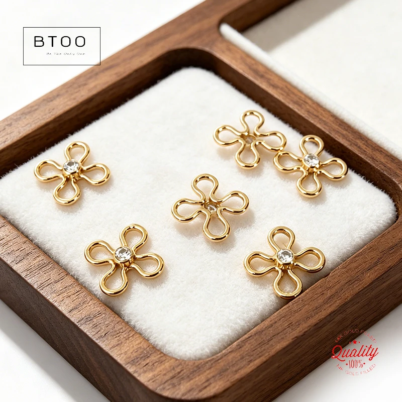 14K Gold Filled Flower Connector Charm 7.5mm Birthstone Pendant with AAA Zircon DIY Jewelry Findings for Handmade Accessories