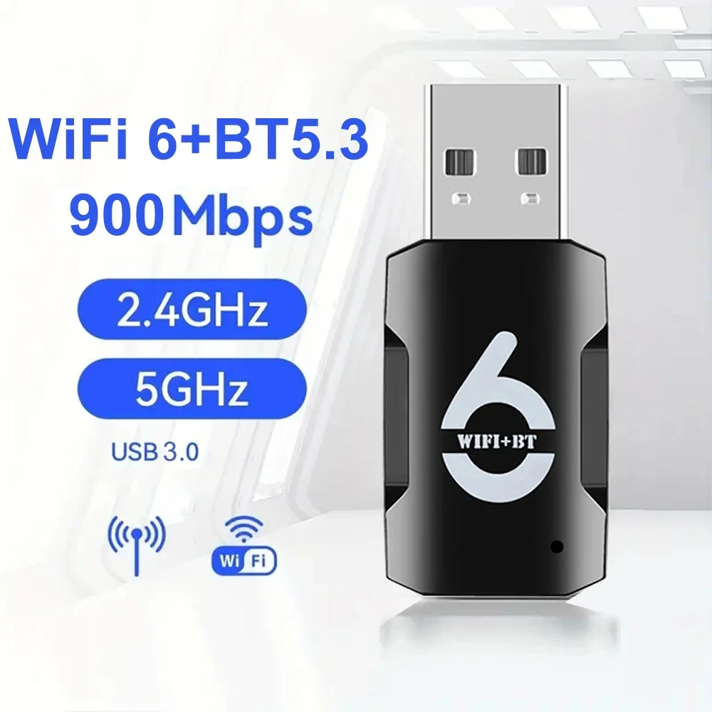 900Mbps 와이파이 6 USB 어댑터 블루투스 5.3, AX900 USB 동글 무선 네트워크 카드, 듀얼 밴드 2.4, 5G 프리 드라이버, PC 노트북용