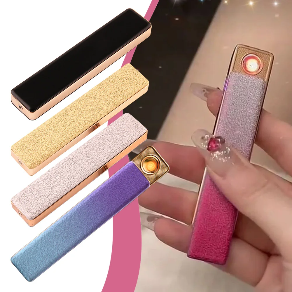 Женская зажигалка USB Slim, перезаряжаемая ветрозащитная тонкая зажигалка для сигарет