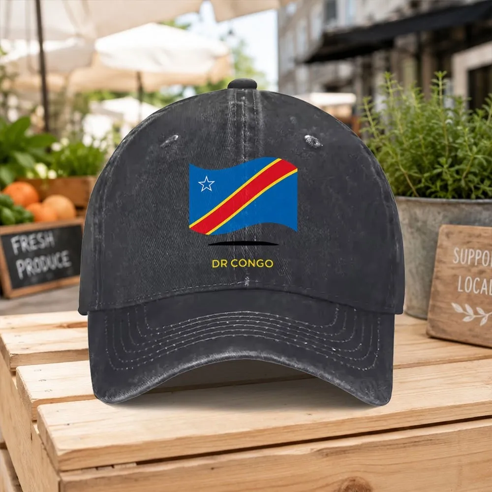 Democratic Republic of Congo Flag Print Unisex Baseball Cap, Casual Black Outdoor Hat for Camping Hiking Sports