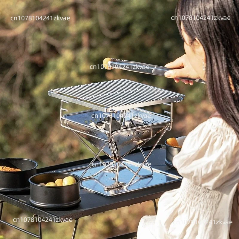 Portable Stainless Steel BBQ Grill Non-stick Folding Mini Pocket Barbecue Grill Camping Picnic Tool