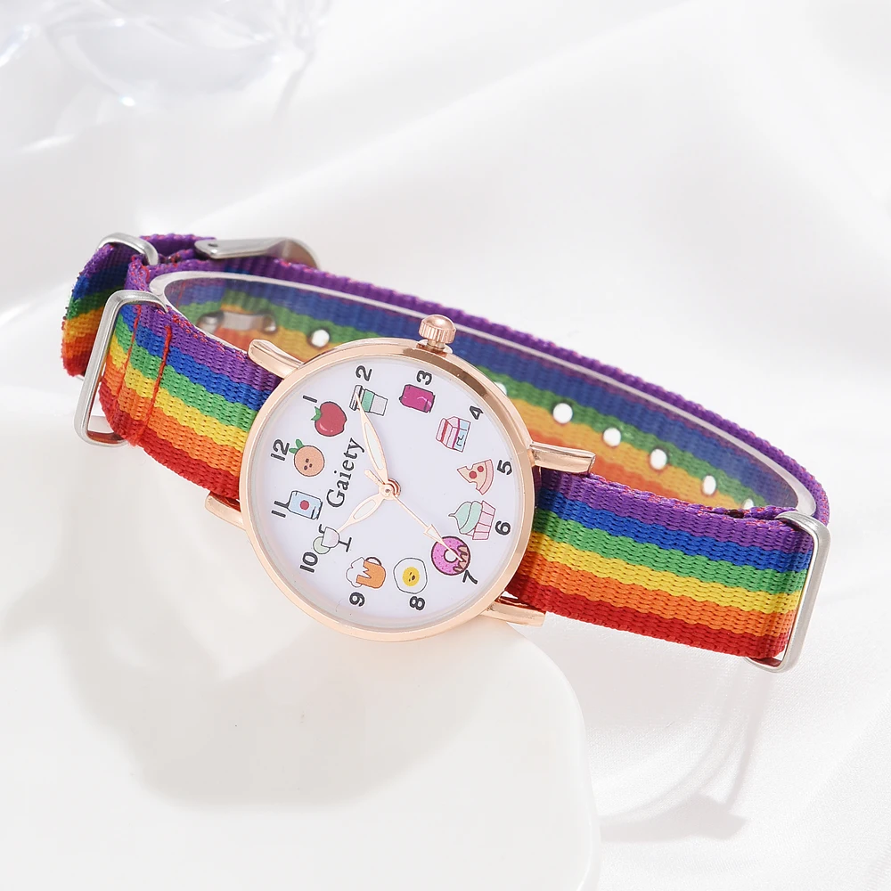 Fashion Luxury Women\'s Quartz Watches Ladies Rainbow Color Fabric Belt Wristwatch For Women Stylish Dress Reloj Mujer