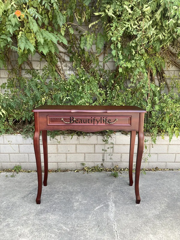 

American country entrance table medieval small side table desk retro walnut curved feet