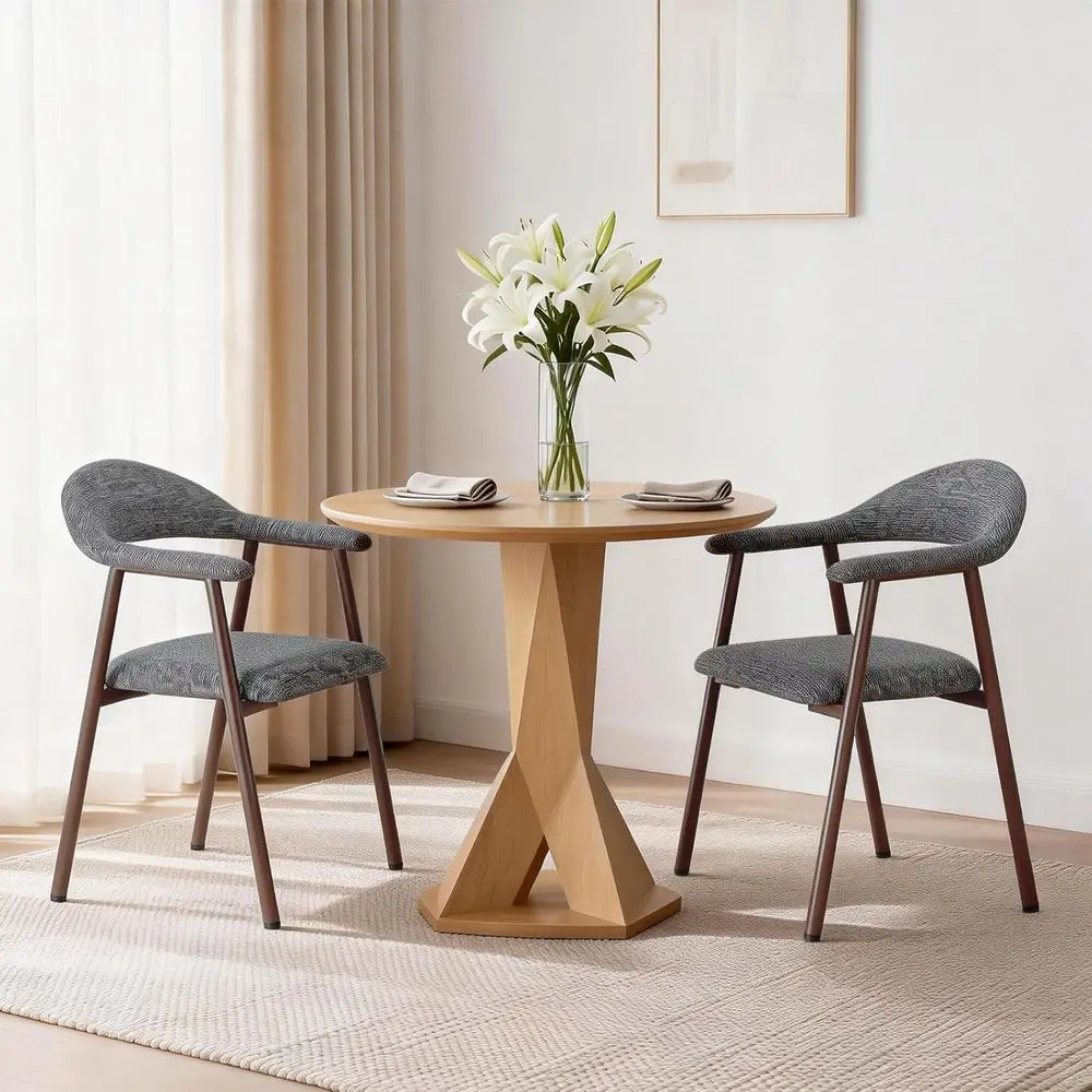 

Dining Chairs Set o 2, ern Linen abric Upholstered Kitchen Side Chairs with Curved Backrest, Accent armhouse Metal Chairs or Kit