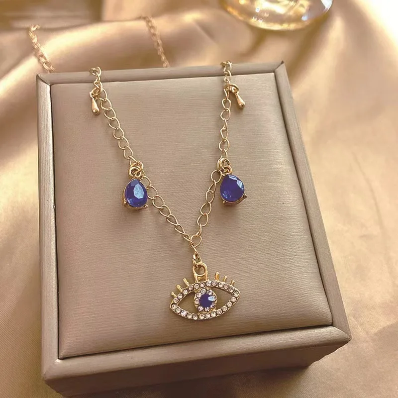 Gothic Blue Devil's Eye Rhinestone Necklace For Women Fashion Exquisite Clavicle Chain Jewelry Lady Gifts Party Office Accessory