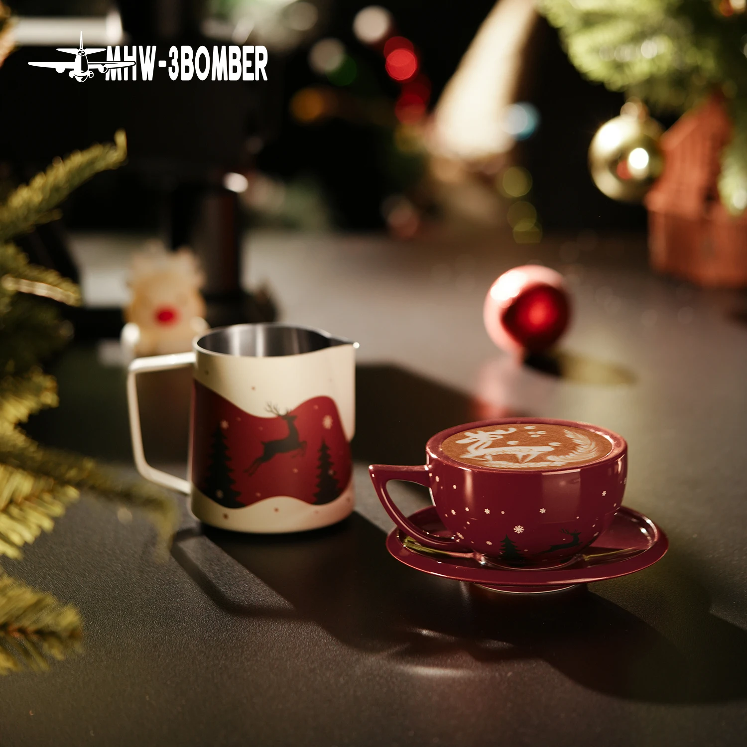 

MHW-3BOMBER Christmas Latte Art Set Milk Pitcher 5.0 Espresso Frothing Pitcher Barista Tools Coffee Milk Jug Holiday Gift
