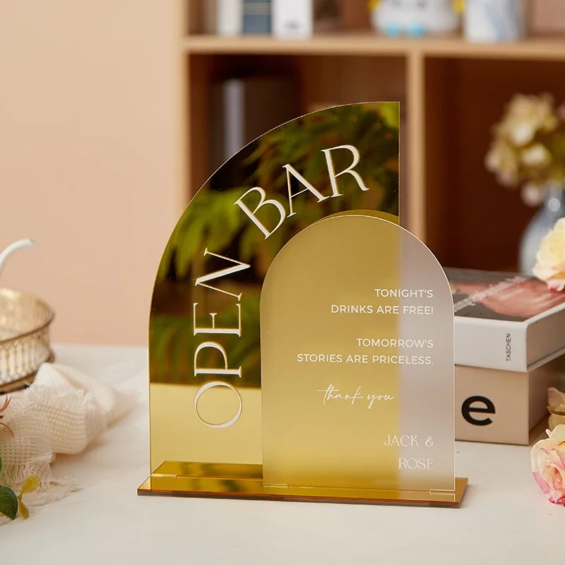 Open Bar Arched Wedding Sign, Open Bar Acrylic Sign, Wedding Table Decor, Gold Mirror Wedding Bar Sign Gold Acrylic Drinks Signs - Image 4
