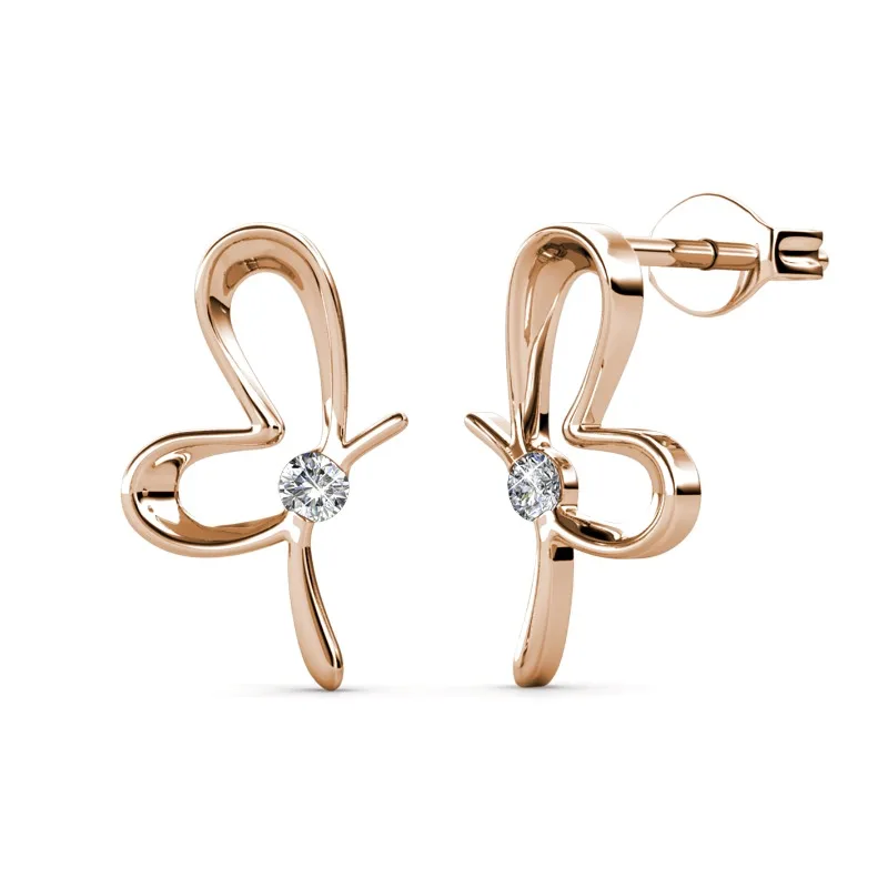 Daisini серьги-бабочки из стерлингового серебра 925 пробы с кристаллами Swarovski для женщин, дизайн насекомых, ювелирные изделия, покрытие розовым золотом