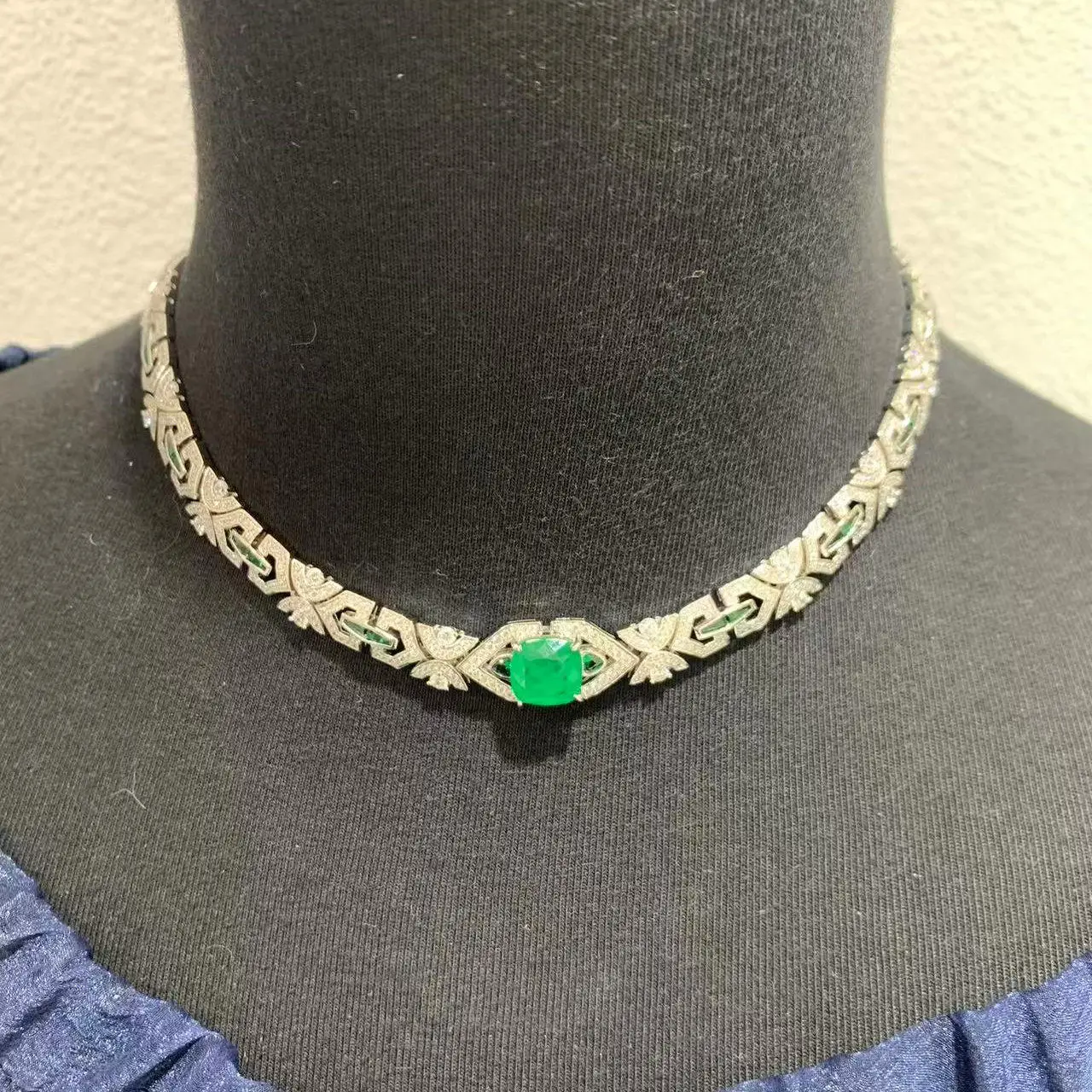 green color vintage 925 sterling silver with cubic zircon choker necklace classic fine women jewelry party