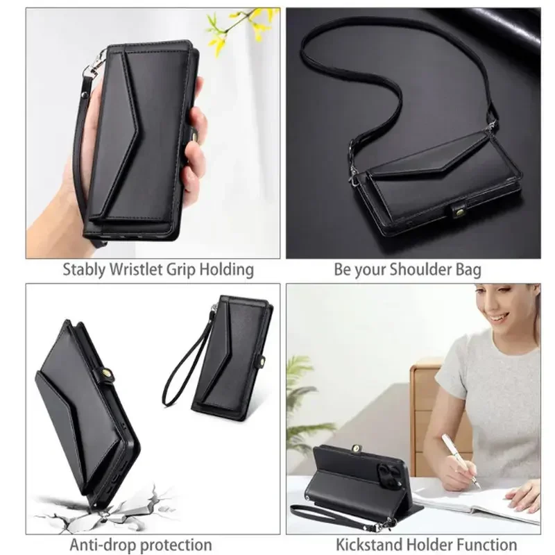 For Samsung Galaxy S26 S25 S24 Ultra S 24 FE Luxury Case Crossbody Wallet Coque Samsung S25 Plus S 26 25 Edge Leather Book Etui