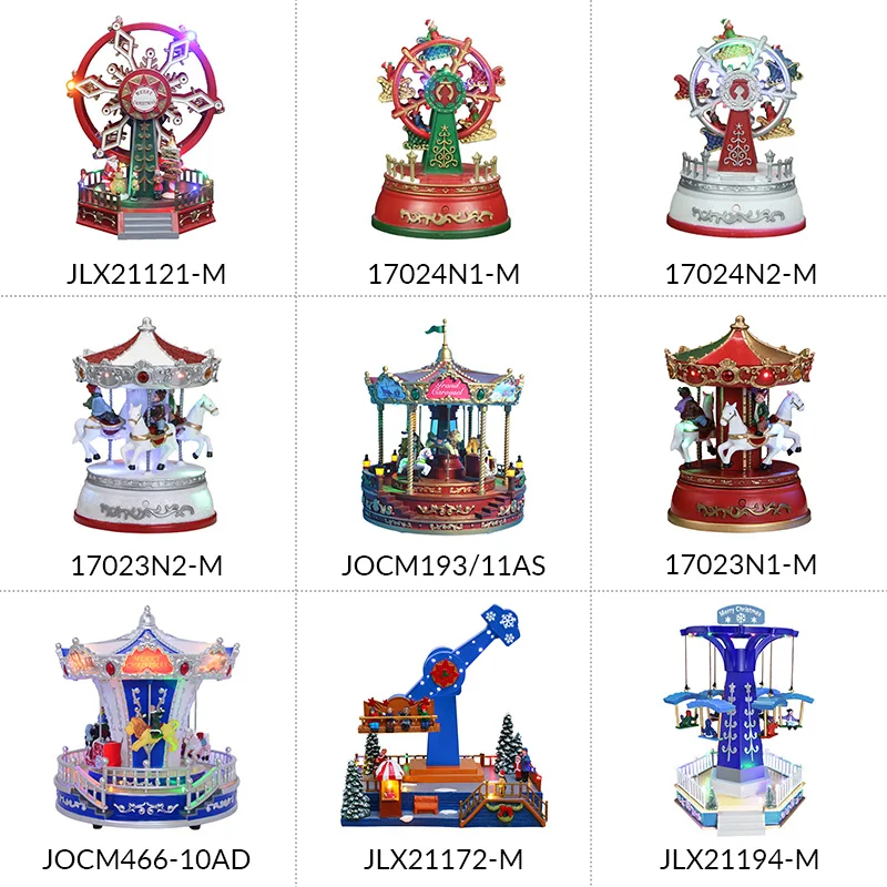 Xmas Castle LED Light Moving Carousel Ferris Wheel Colorful Resin Statue Home Decoration Novelty Gifts Souvenirs