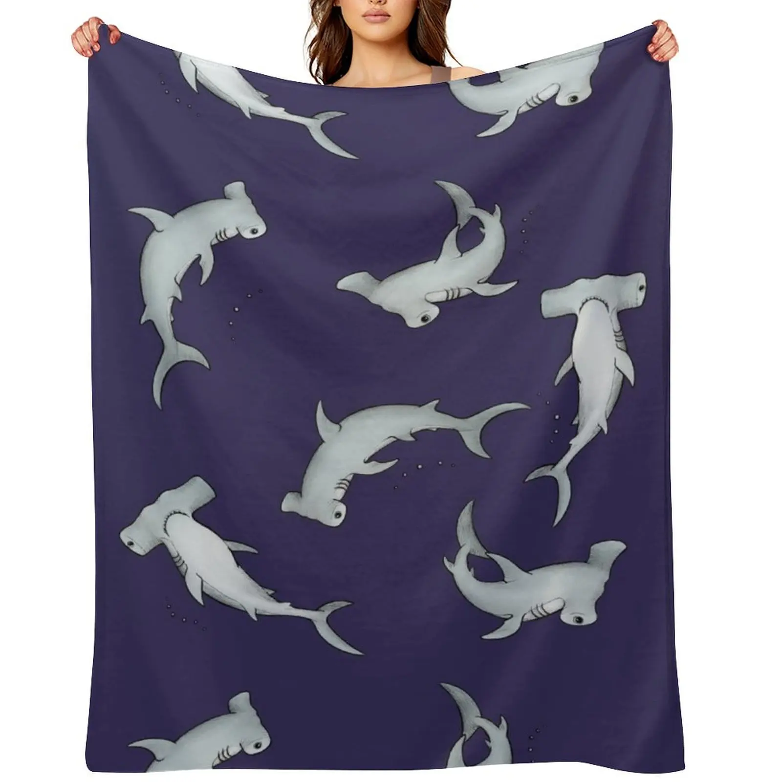 

Hammerhead Sharks Blue Throw Blanket Retros Thin Camping Blankets