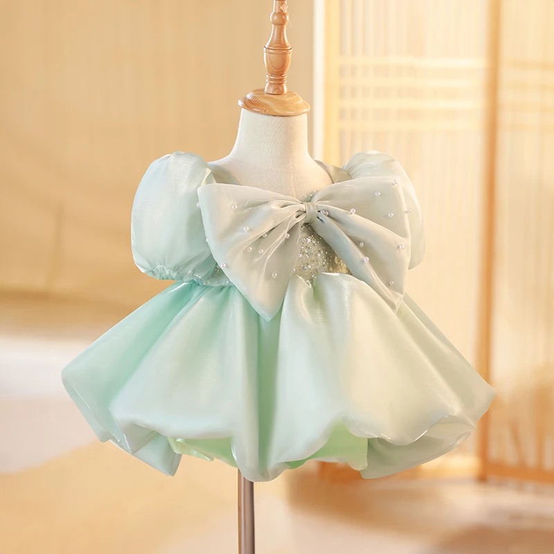 Luxury Birthday Party Dress for Girls Kids 2024 Princess Wedding Short Evening Ball Gowns Children Pageant Dresses Light Green