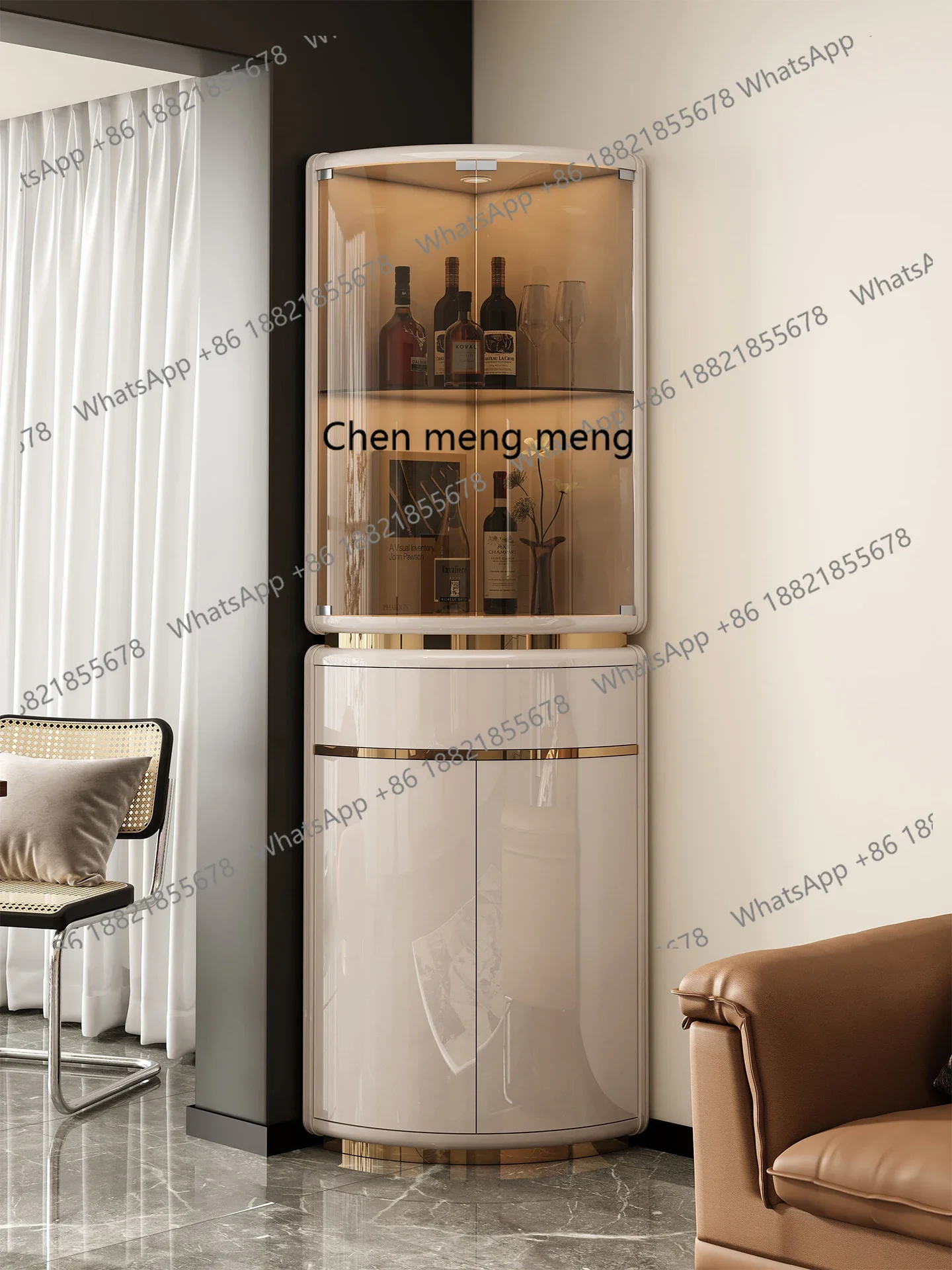 

Italian light luxury corner wine cabinet corner wall shelf high-end living room home