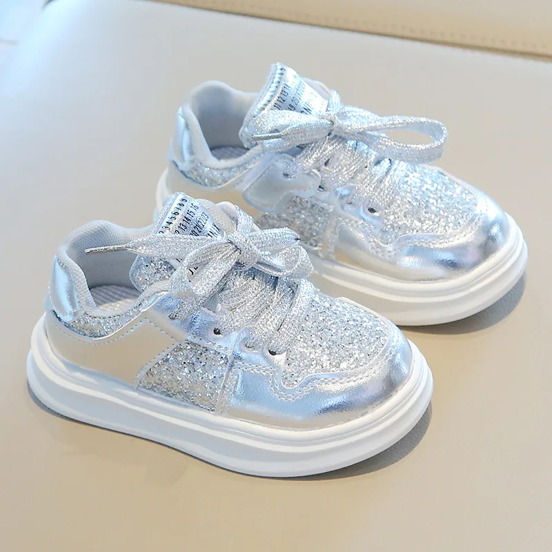 

Spring Autumn Boys Casual Soft Soled Shoes Children Board Shoes Girls Korean Version Sequins Sneaker Neutral Velcro Front Lacing