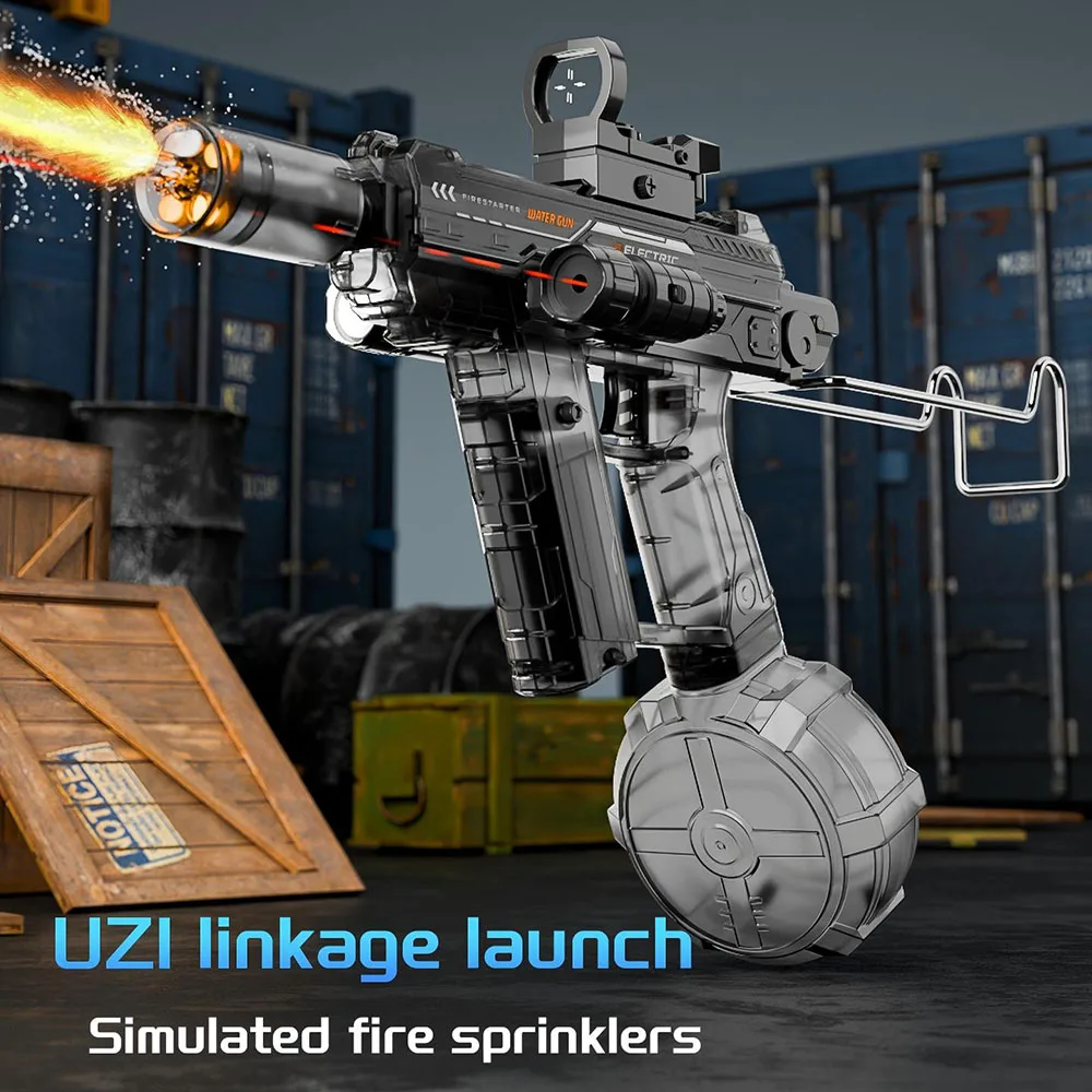 مسدس مياه كهربائي طويل المدى عالي السعة قابل لإعادة الشحن مع ضوء لهب LED ألعاب قتال المياه المحمولة للأطفال #2