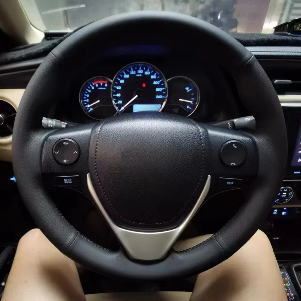 

Black Car Steering Wheel Cover Non-Slip DIY Genuine Leather For Toyota Rav4 2013 2014 2015 Automotive Interior Accessories