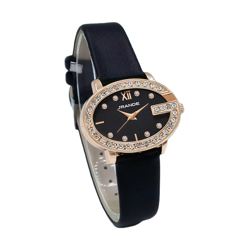 Fashion Women Watches Black Leather Waterproof Casual Hand Clock  Women wristwatch with rhinestones Elegant Female  watch brown