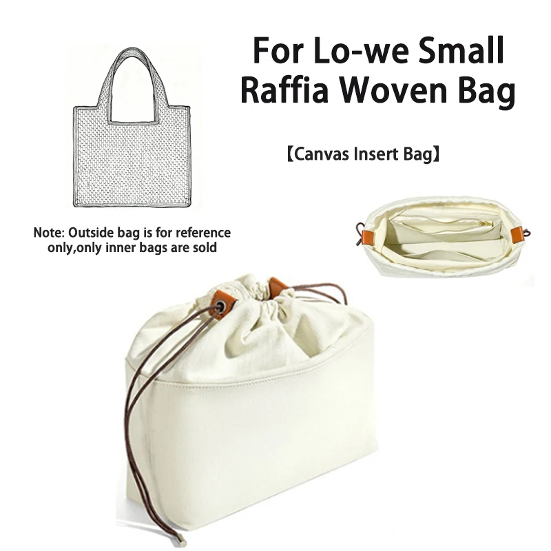 EverToner-inserto organizador de forro interior con cordón de lona para almacenamiento de maquillaje, bolsa tejida de rafia pequeña Lo-we