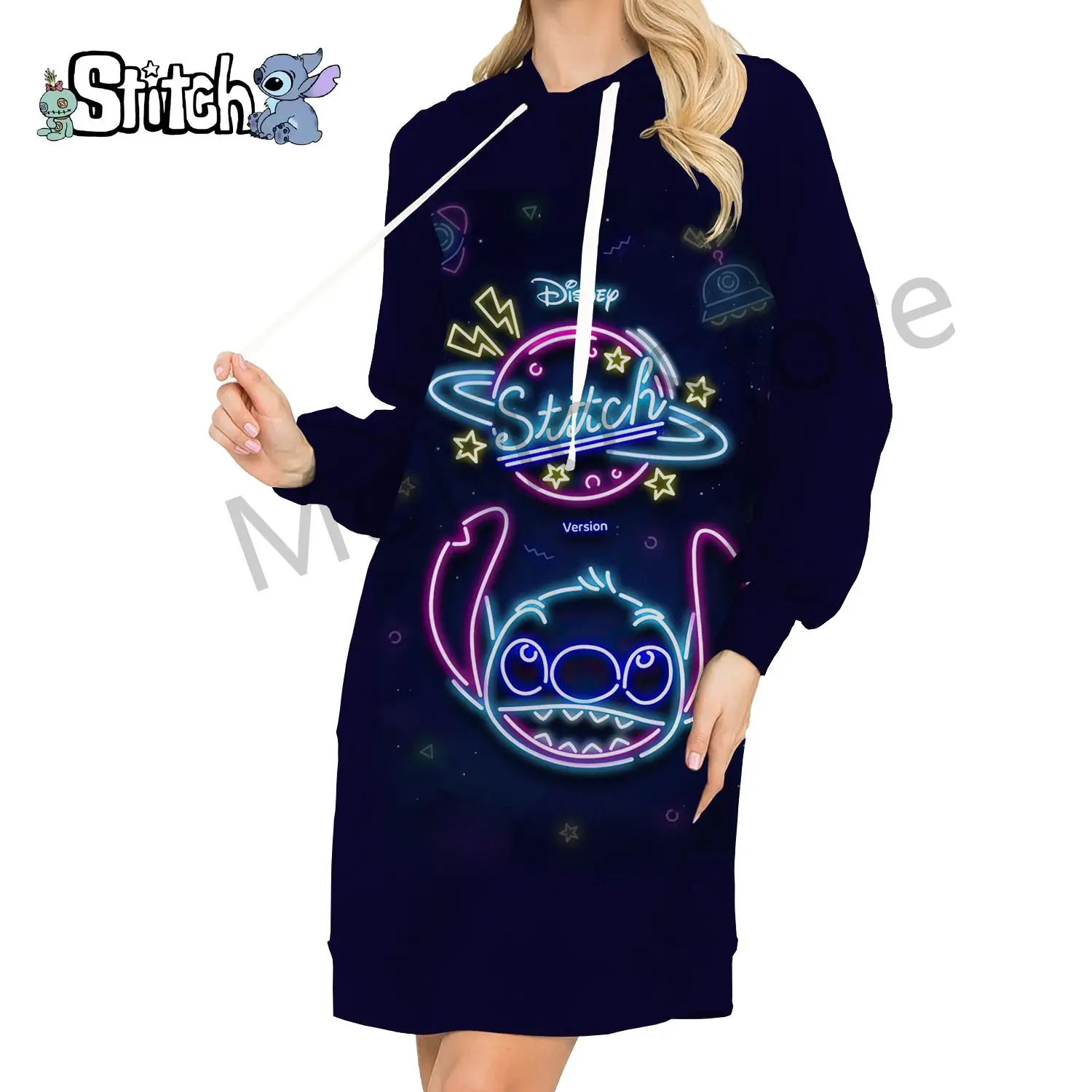 Hoodies femininos vestido disney stitch kawaii pullovers de alta qualidade adorável jovem mulher roupas preto com capuz y2k lazer 2024