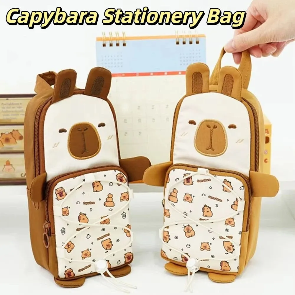 

Large Capacity Capybara Stationery Bag Pencil Cases with Handle Capibara Pencil Bag Storage Bag Multi Layer Cartoon Pen Pouch