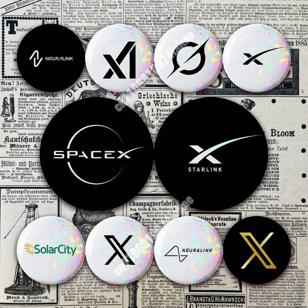 AI Geek Elon Musk SpaceX Space X Button Badge 2PC Sets for Bags & Clothes & Accessories Metal Pin Creative Gift