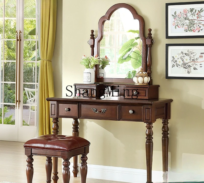 

FG solid wood dresser bedroom light luxury retro small apartment storage cabinet integrated mirror makeup table