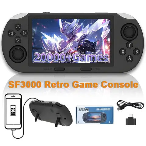USB SF3000 레트로 휴대용 비디오 게임 콘솔 리눅스 시스템 4.5인치 854*480 IPS 스크린 3000mAh 휴대용 포켓 비디오 플레이어 게임