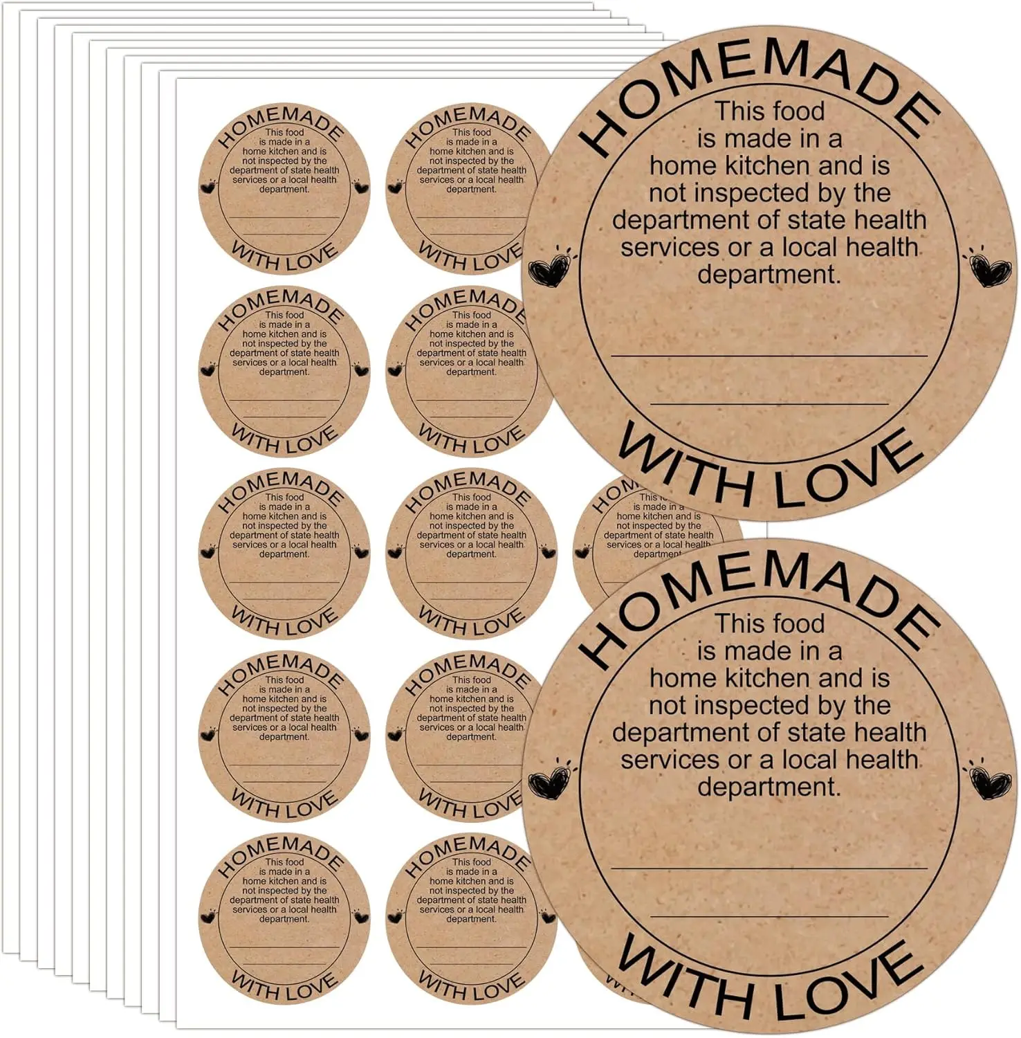500 Pcs Cottage Food Law Homemade with Love Stickers 2 inch Home Kitchen Inspection Statement Labels Made in Home Kitchen